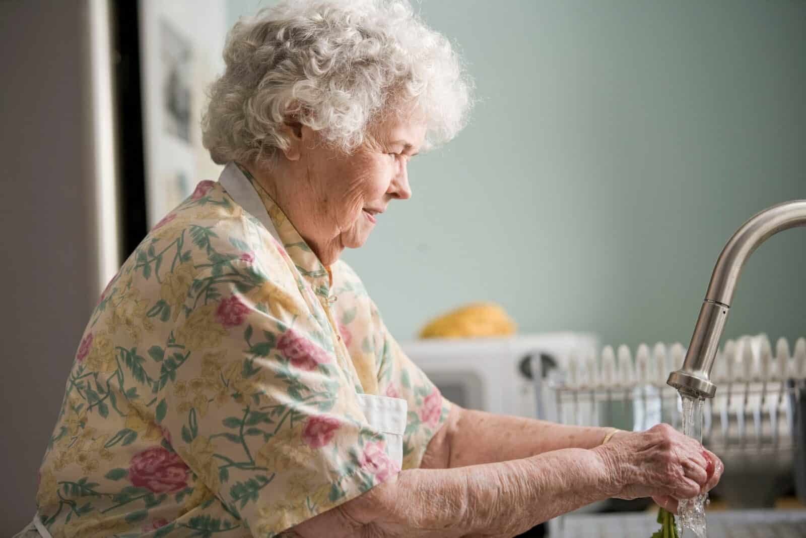 woman washing vegetable in a sink